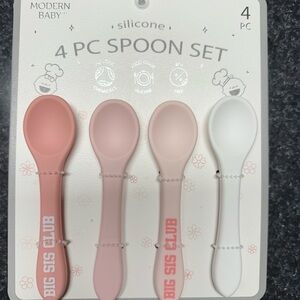 Modern Baby Silicone Spoon Set - Pink and White